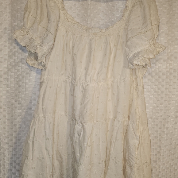 Ruffle Sleeve Milkmaid Cream Colored Mink Dress Women's CottageCore Puff Sleeve - Picture 2 of 8